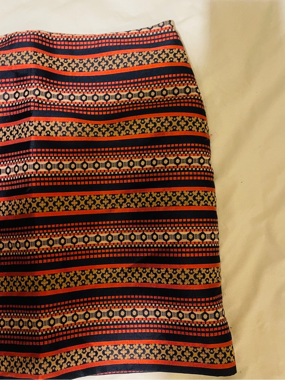 LOFT Striped Printed Pencil Skirt - Red, Navy & Cream